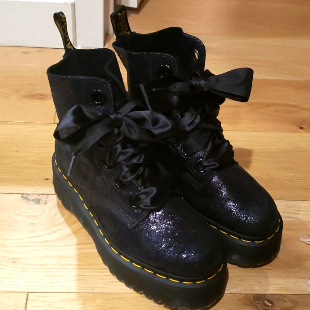 Dr. Martens Black Combat Boots with Yellow Stitching